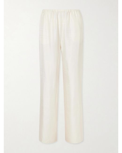 Totême White Monogram Silk Wide-Leg Pyjama Pants