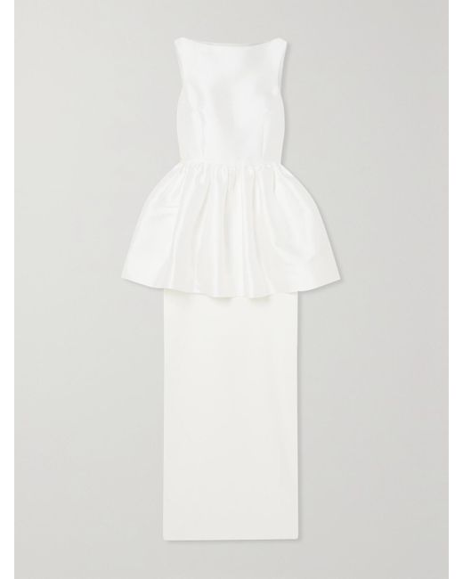 Solace London White Alda Satin-Twill And Crepe Peplum Gown