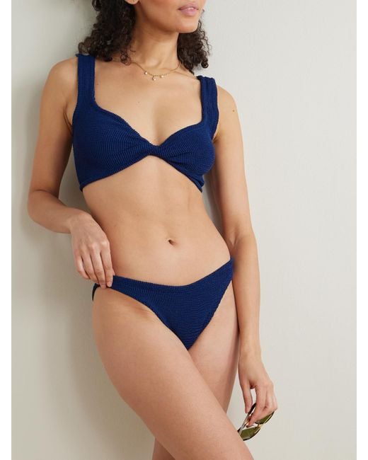 Hunza G Blue Juno Twist-Front Seersucker Bikini