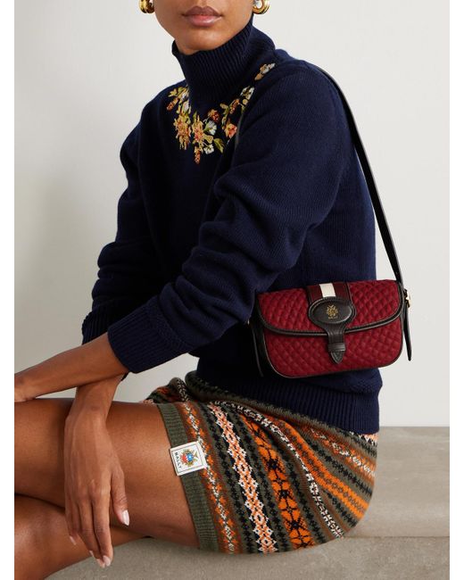 Bally Red Quilted Webbing And Leather-Trimmed Wool-Bouclé Shoulder Bag