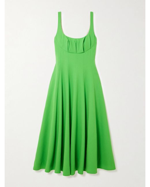 Emilia Wickstead Green Collins Midikleid Aus Woll-Crêpe Mit Falten
