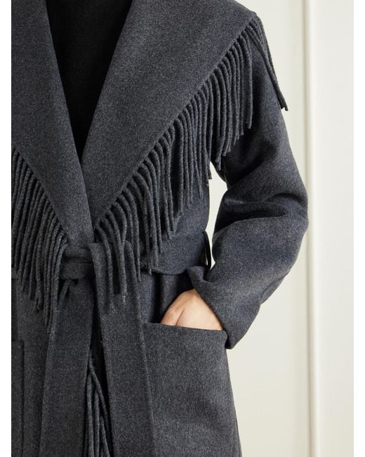 Jonathan Simkhai Black Carrie Fringed Wool-Blend Coat