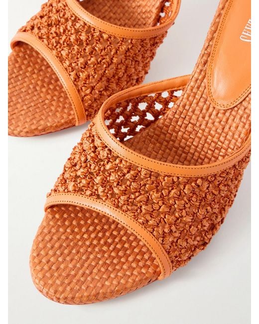 Paris Texas Pink Lidia 70 Leather-Trimmed Straw Mules
