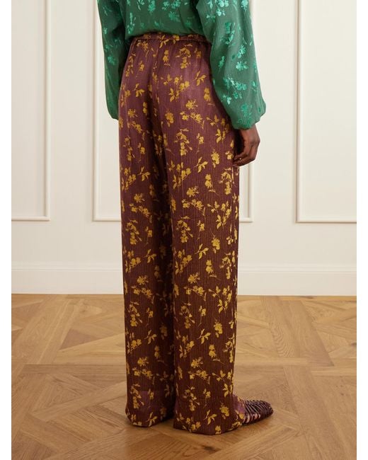 Dries Van Noten Brown Floral-Jacquard Satin Wide-Leg Pants