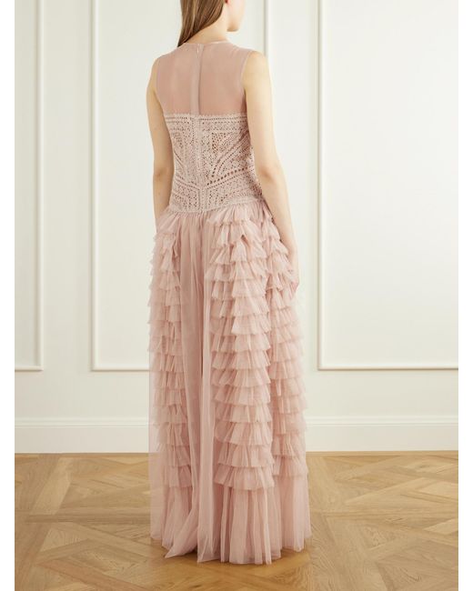 Ulla Johnson Pink Orla Crochet And Tulle Gown