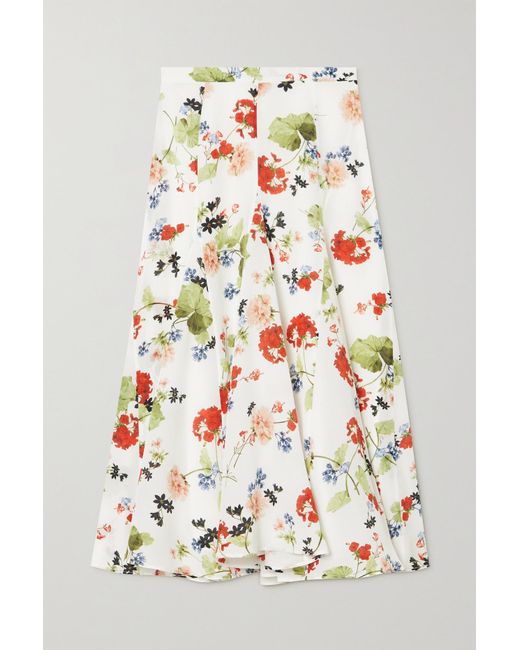 Erdem Christina Pleated Floral-print Silk Crepe De Chine Midi Skirt in ...