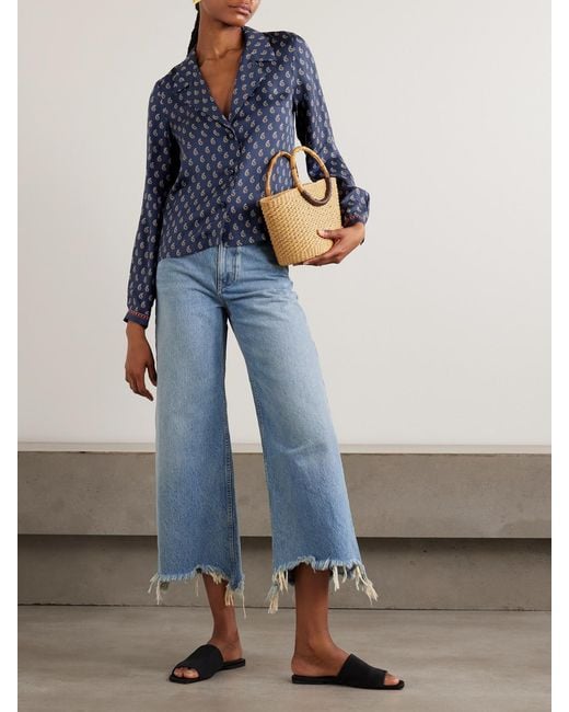 Doen Blue Elene Paisley-Print Silk-Satin Blouse