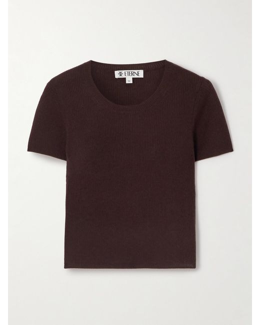 ÉTERNE Red Baby Tee Cropped Ribbed Cashmere T-Shirt