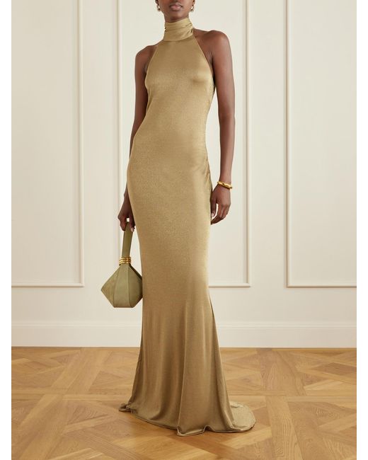Ralph Lauren Natural Kelsie Metallic Jersey Gown