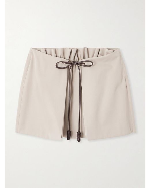 Loewe Natural Leather-Trimmed Layered Cotton And Silk-Blend Mini Skirt