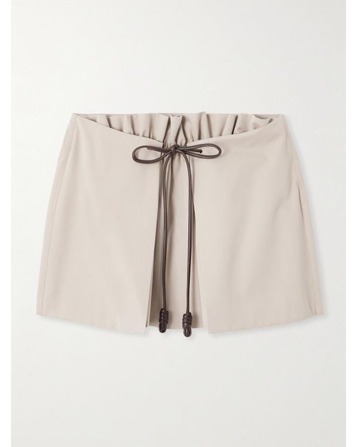 Loewe Natural Leather-Trimmed Layered Cotton And Silk-Blend Mini Skirt