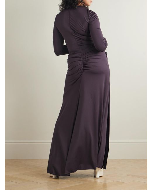Victoria Beckham Purple Robe Aus Stretch-Jersey Mit Raffungen Und Cut-Out Zum Binden