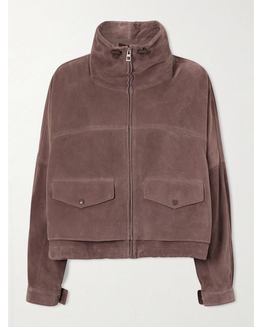 Loewe Brown Anagram-Embroidered Suede Jacket