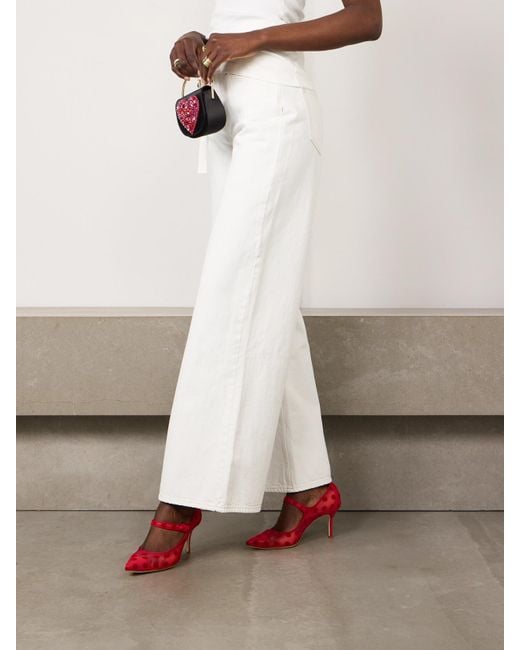 Escarpins Babies En Résille Floquée À Finitions En Gros-Grain Campari 70 Manolo Blahnik en coloris Pink