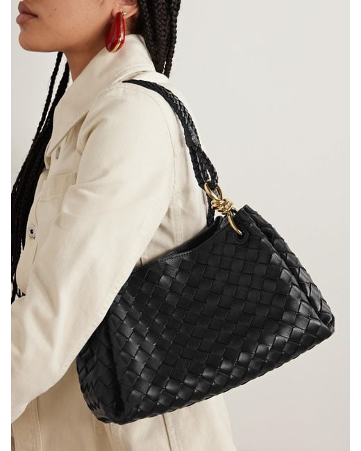 Bottega Veneta Black Parachute Medium Intrecciato Leather Shoulder Bag