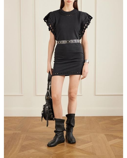 Isabel Marant Black Orlane Broderie Anglaise Cotton-Jersey Mini Dress