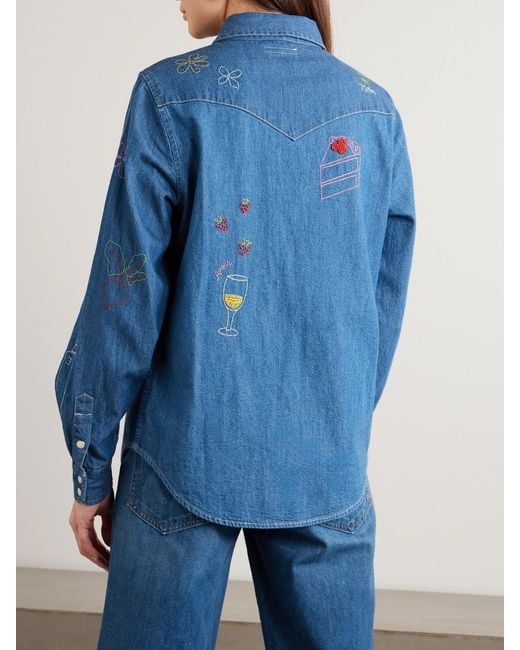 Mother Blue All My Eyes Embroidered Denim Shirt