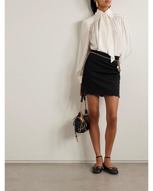 Chloé Black Scalloped Cotton-Blend Mini Skirt