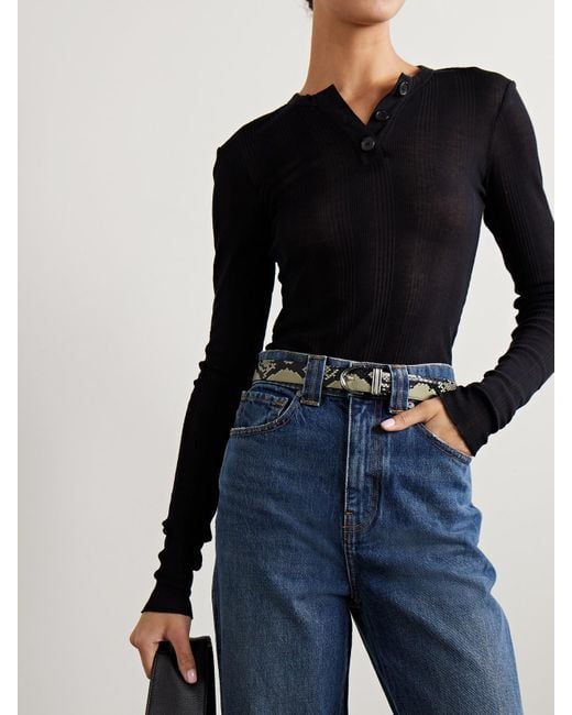 Khaite Gray Bambi Snake-Effect Leather Belt