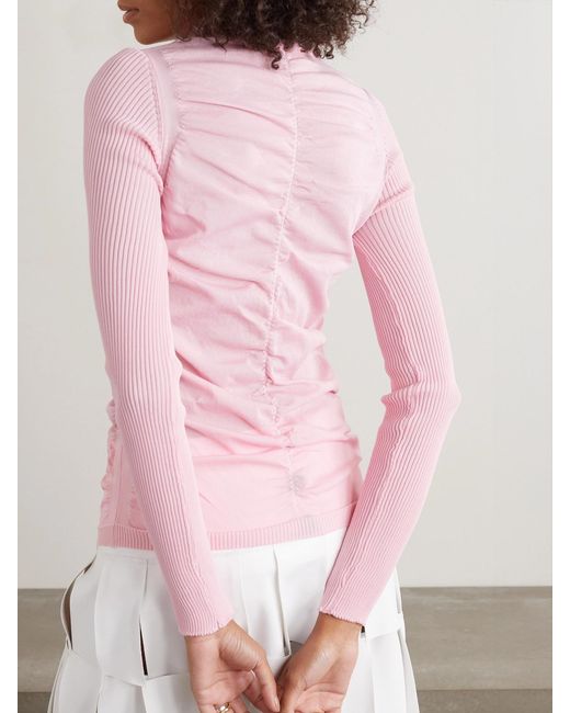 Renaissance Renaissance Pink Ruched Tulle And Ribbed Jersey Top