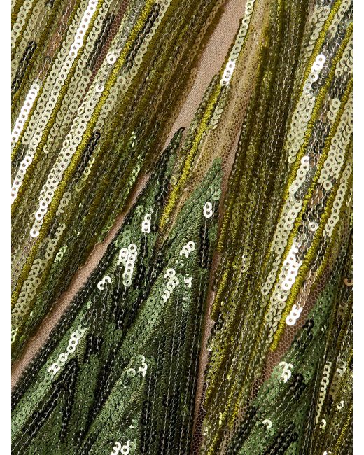 Elie Saab Green Cape-Effect Embroidered Sequined Tulle Halterneck Gown