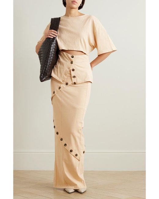 A.W.A.K.E. MODE Natural Button-Embellished Organic Cotton-Jersey Maxi Skirt