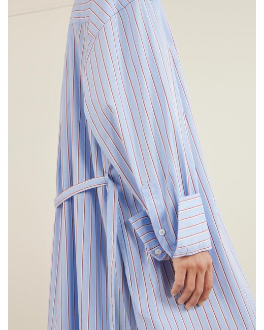 Totême Blue Belted Striped Cotton-Poplin Maxi Shirt Dress
