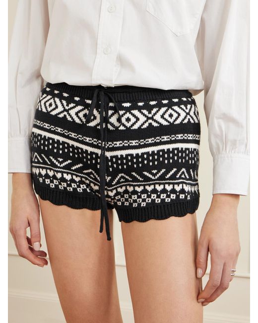 Alix Of Bohemia Black Shea Scalloped Cotton-Jacquard Shorts