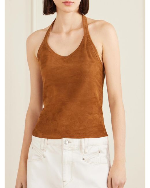 Stouls Brown Cherry Open-Back Suede Halterneck Tank