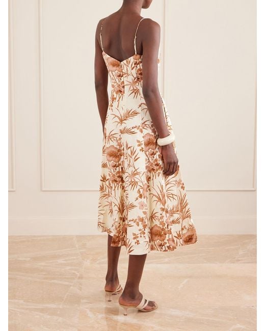 Cara Cara White Cherry Floral-Print Linen Midi Dress