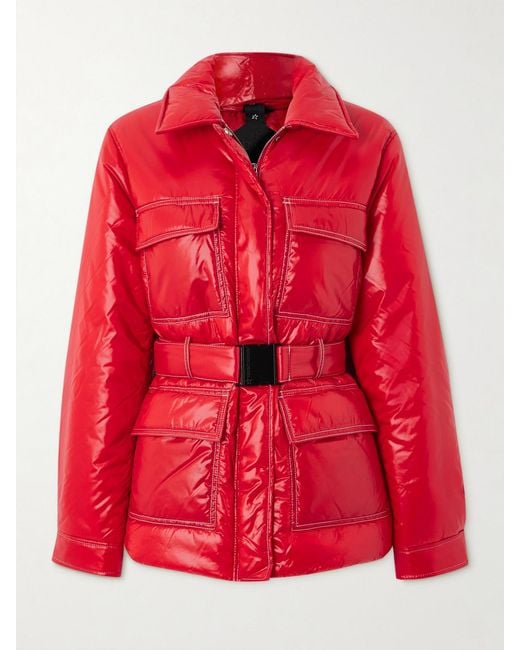 Perfect Moment Red Jade Belted Quilted Padded Glossed-Shell Ski Jacket