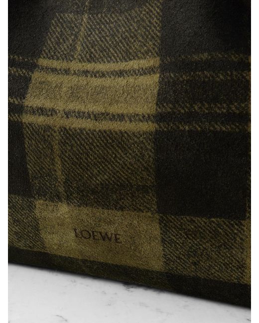 Loewe Black Flamenco Medium Leather-Trimmed Checked Suede Shoulder Bag