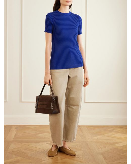 The Elder Statesman Blue Superlight Ellie Ribbed Cashmere Knitted Sweater