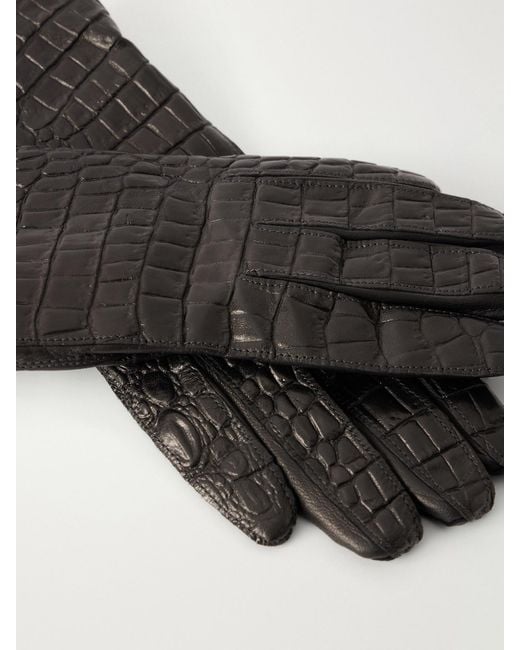 Totême Black Croc-Effect Leather Gloves