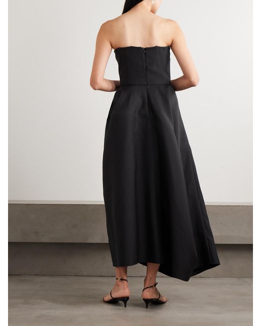 Heirlome Blue Karla Strapless Asymmetric Gathered Draped Wool And Silk-Blend Faille Maxi Dress