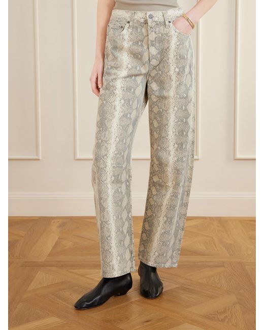 Citizens of Humanity White Miro Long Snake-Print Mid-Rise Barrel-Leg Jeans