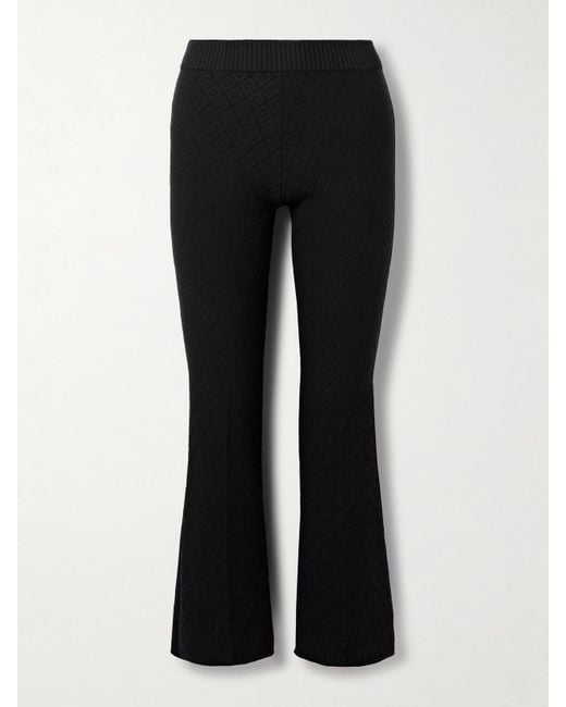 High Sport Black Kick It Cropped Cotton-Blend Jacquard Flared Pants