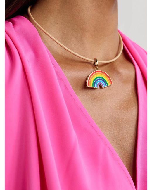 Lauren Rubinski Natural 14-Karat, Enamel And Leather Necklace