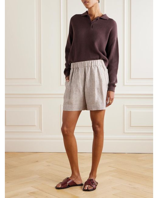Brunello Cucinelli White Striped Linen Shorts