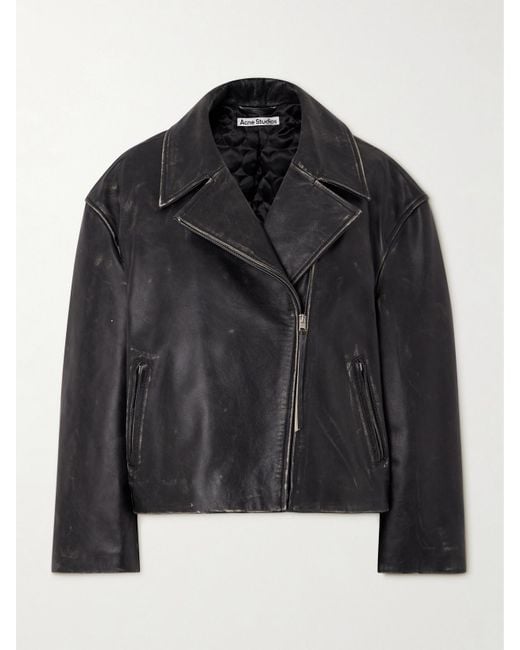 Acne Black Leather Jacket With A 'Vintage' Effect