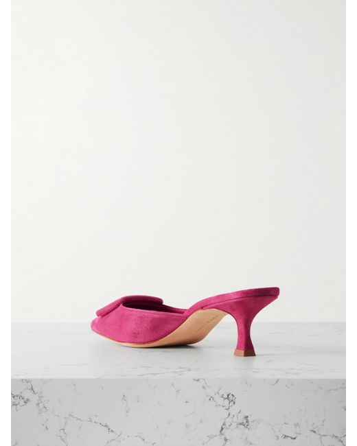 Manolo Blahnik Pink Maysale 50 Buckled Suede Mules