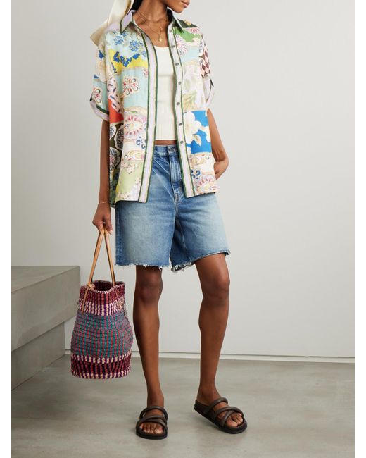 ALÉMAIS Blue Bianca Hemd Aus Leinen Mit Blumenprint