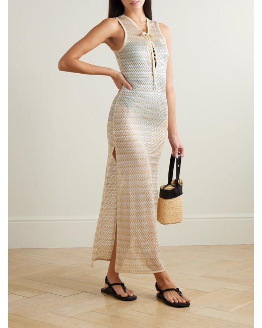 Melissa Odabash Natural Maddie Metallic Crocheted Maxi Dress