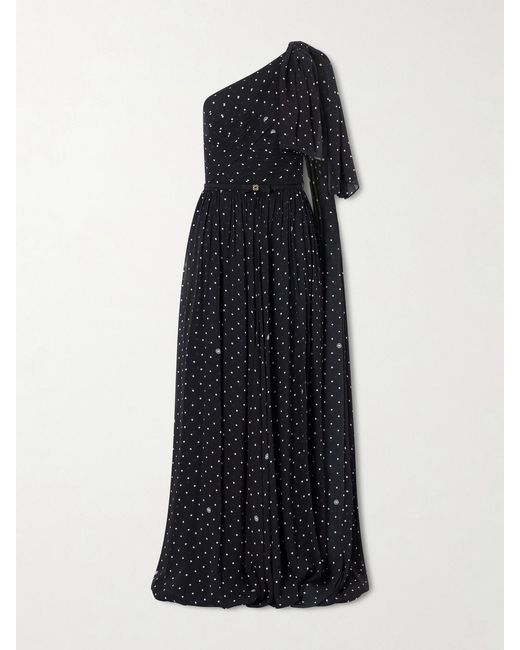 Elie Saab Blue One-Shoulder Polka-Dot Chiffon Gown