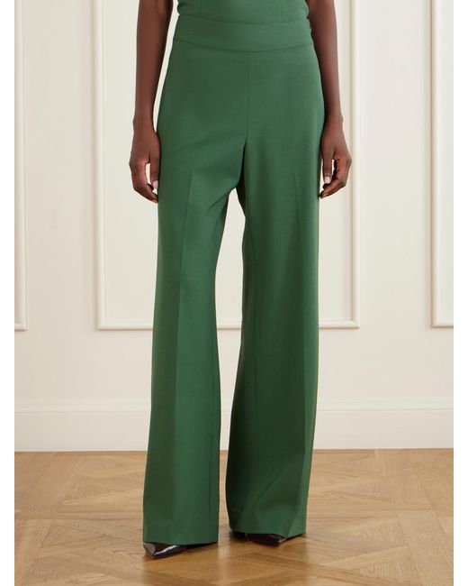 Carolina Herrera Green Diane Pleated Wool-Blend Straight-Leg Pants