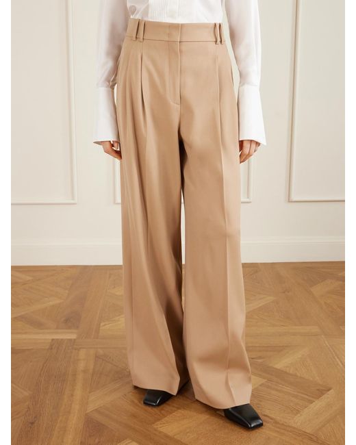 Another Tomorrow Natural Pleated Wool-Blend Wide-Leg Pants