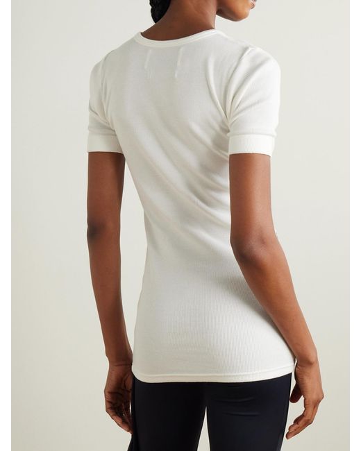 Conner Ives Natural Floral-Appliquéd Ribbed Cotton-Jersey T-Shirt