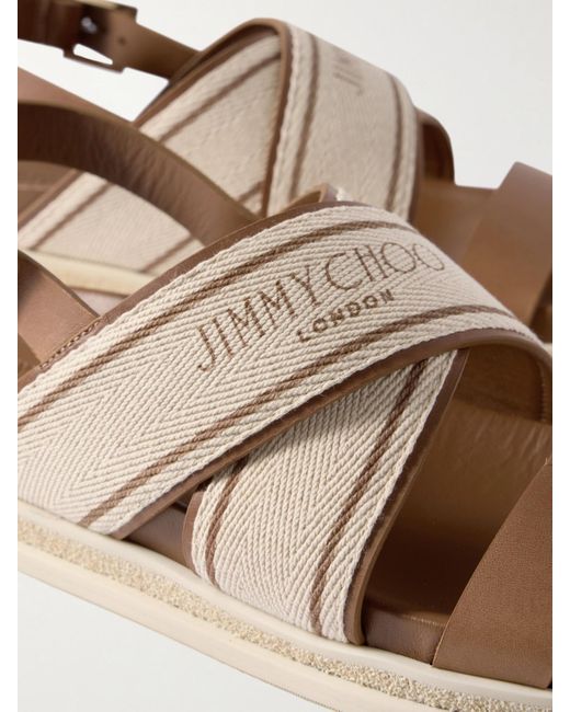 Jimmy Choo Natural Joa Slingback-Sandalen Aus Leder Und Canvas Mit Logoprint