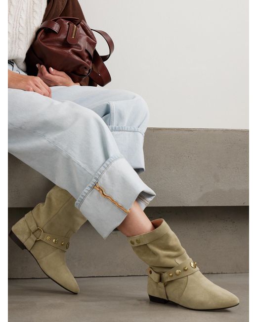 Isabel Marant Natural Stania Studded Suede Ankle Boots