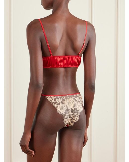 Kiki de Montparnasse Natural Orchid Leavers Lace And Silk-Blend Satin Bandeau Bra